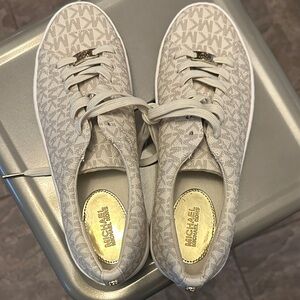 Michael Kors Cream Monogram Lace-Up Sneakers